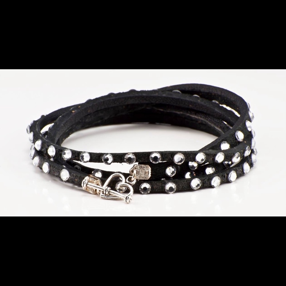 Black Leather Swarovski crystal wrap bracelet